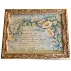 Vintage Floral Print While You Are Here Poem Framed Wall Art Flower Decor